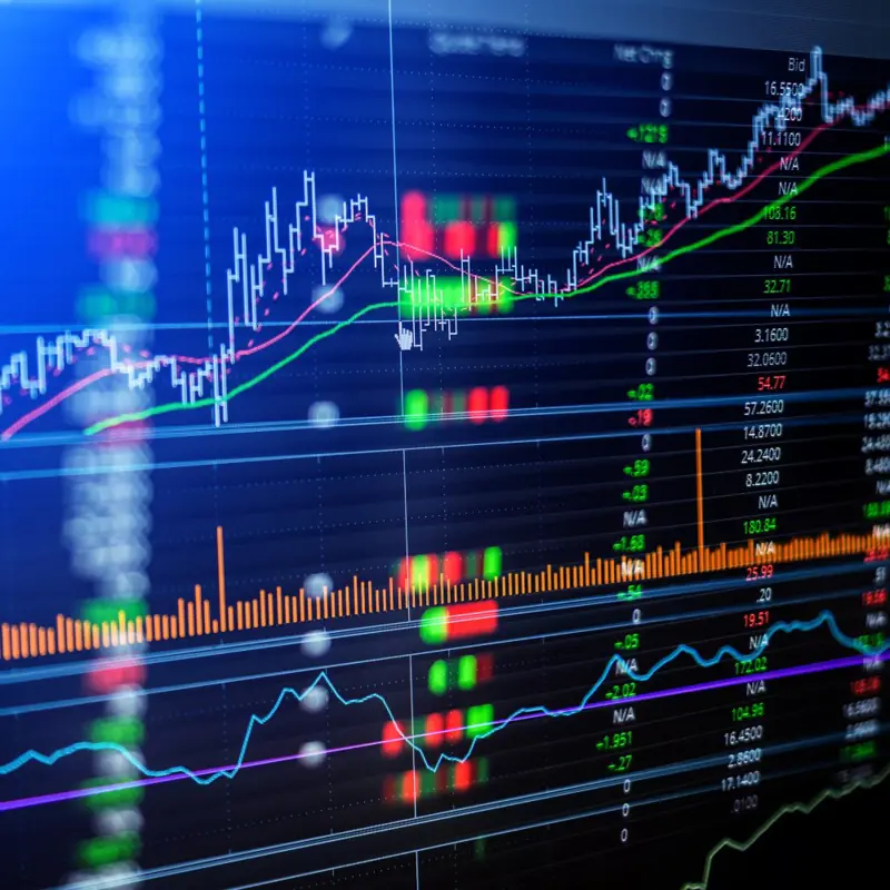 Digital stock market chart displaying financial data, trends, and indicators.